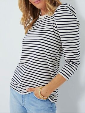 Tuckernuck Pomander Place Navy Striped Vesty Long Sleeve Crewneck
